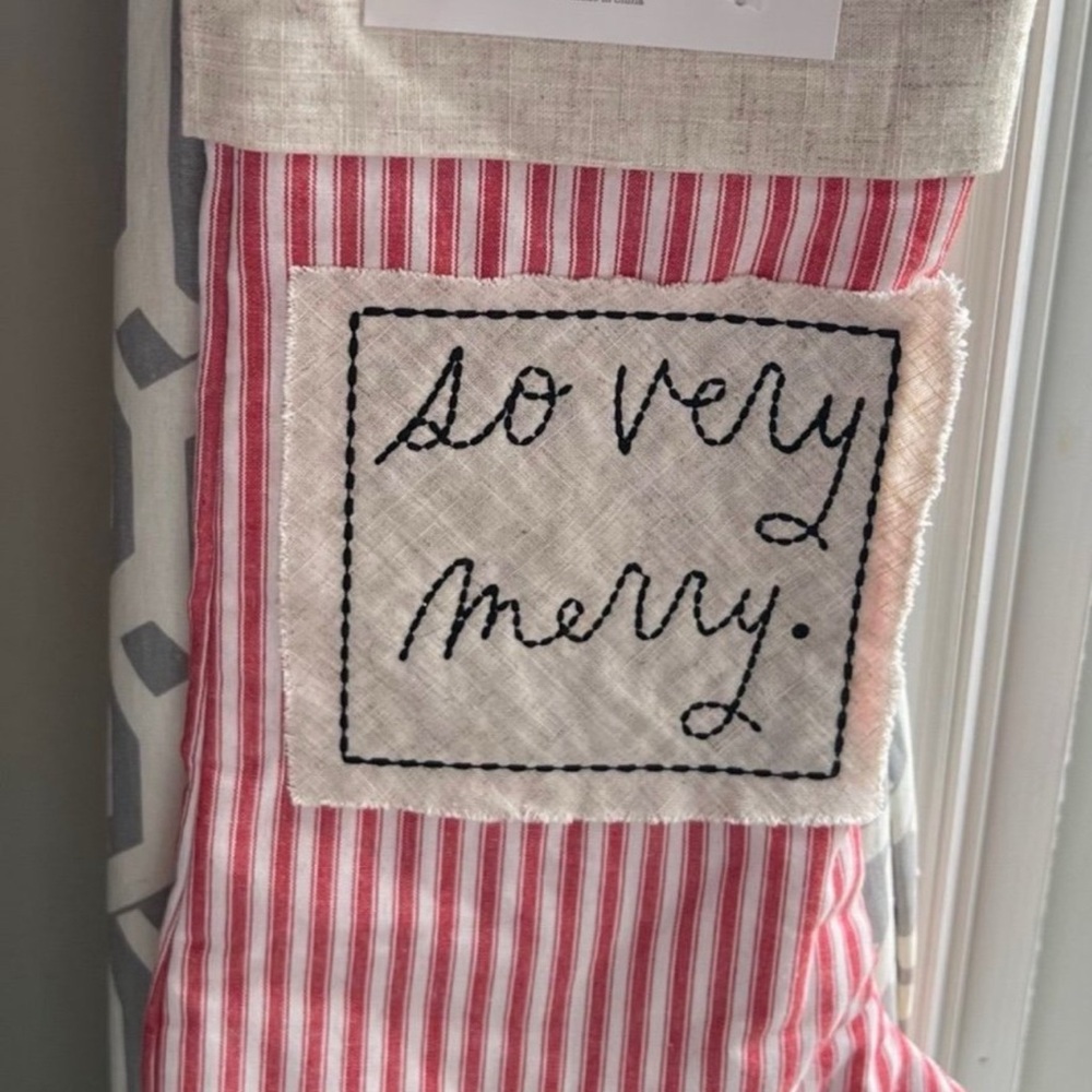 Rae Dunn So Very Merry Embroidered Christmas Stocking.